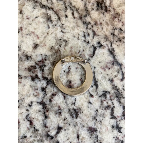 Vintage Silver Tone  Circle Brooch Geometric Etched Round Pin Minimalist Jewelry - Picture 3 of 4